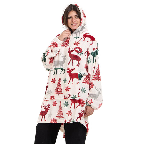 Snuggs Blanket Hoodie White Deer Christmas